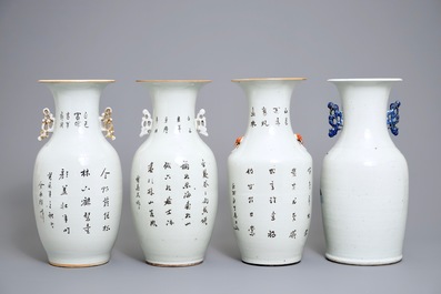 Quatre vases en porcelaine de Chine famille rose et bleu et blanc, 19/20&egrave;me